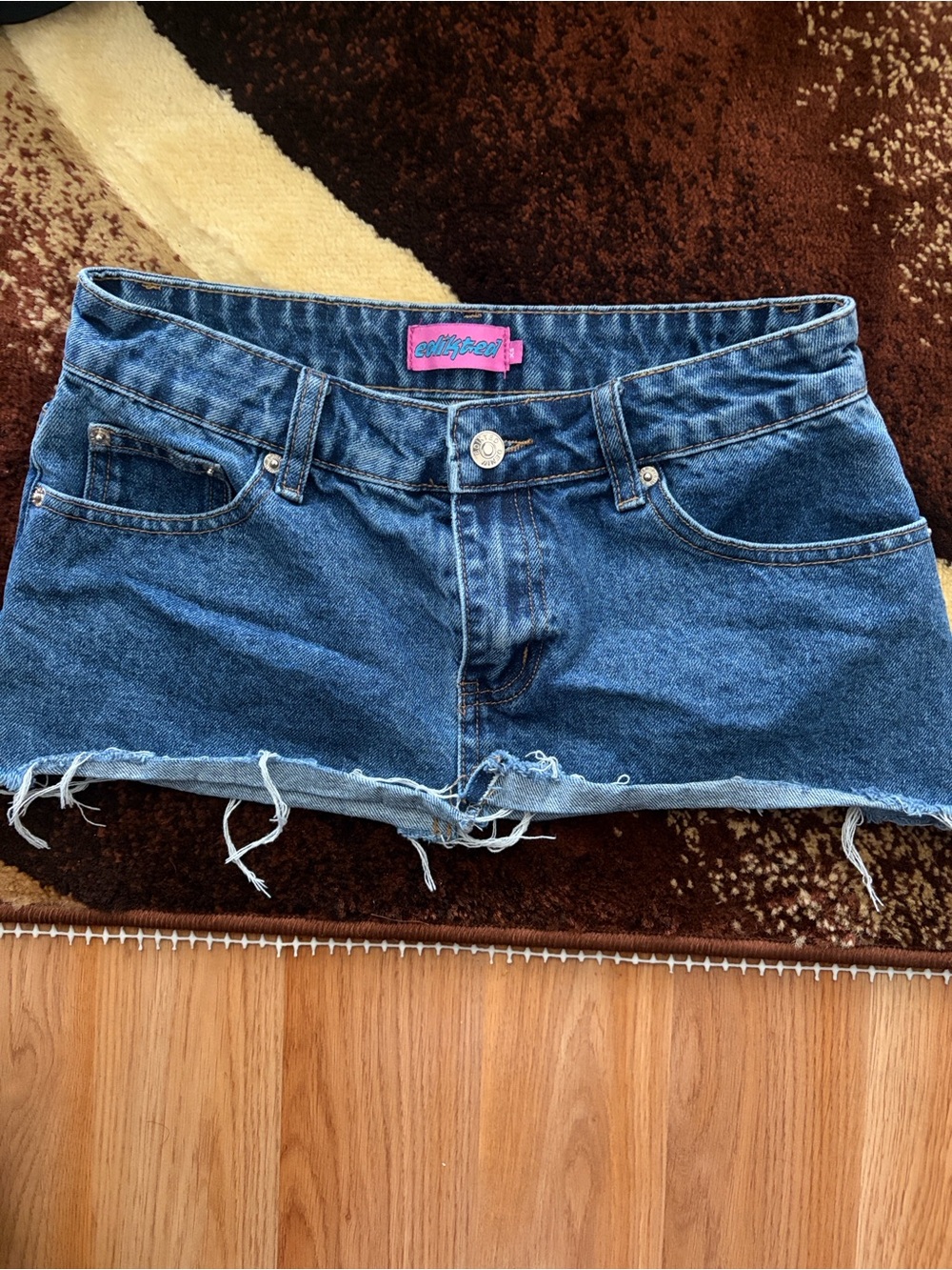 Edikted Denim Mini Skirt with Frayed Hem